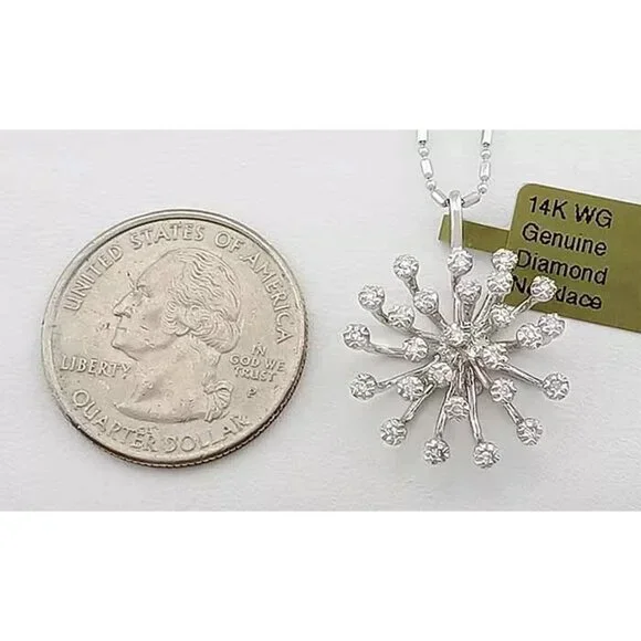 Genuine 0.26 Cts Diamond Pendant Necklace 14k White Gold